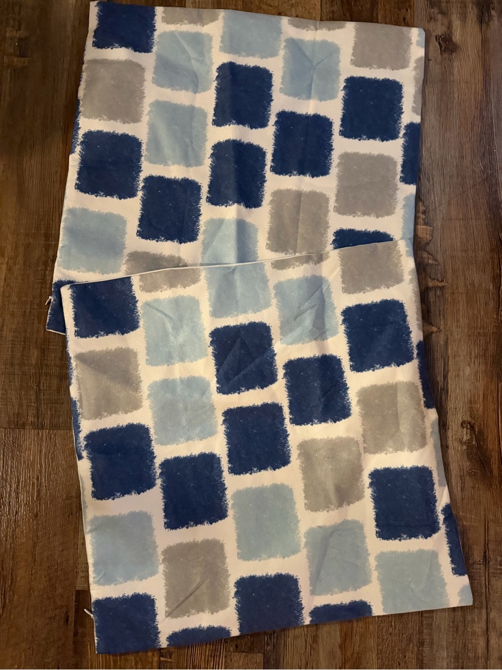 Blue & Gray Square Pattern Accent Pillow Cover - Neutral Modern Design